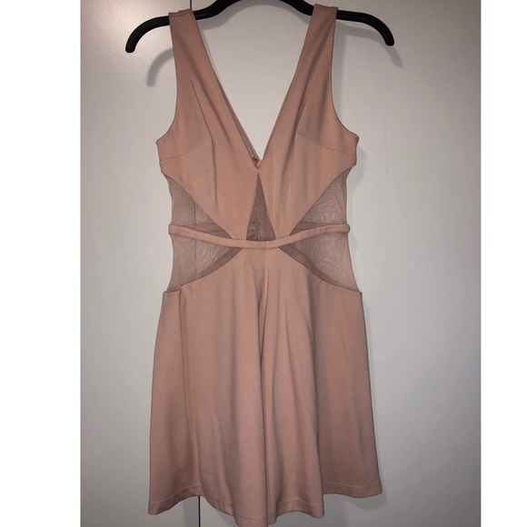 BEBE Mesh Inset Deep V Neck Dress - Picture 2 of 8